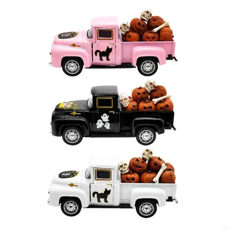 Halloween Decorations Metal Pickup Truck Decors Halloween Pickup Truck Decoration with Metal Body, Pumpkin, Skull and Bone 37JD