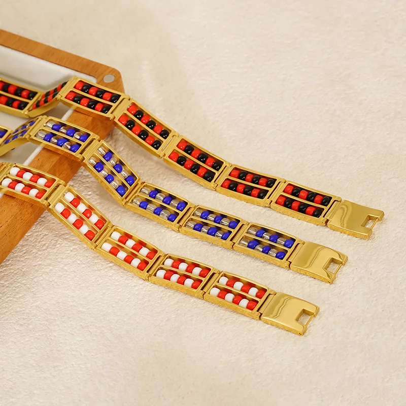 

GD New Gold Plated Stainless Steel Double Row Bead Bracelet Diy Beaded Waterproof Religious Bracelet Pvd Coated Jewelry Gift