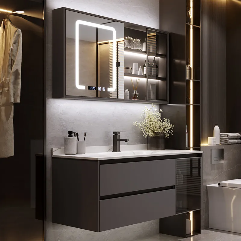 New Type Bathroom Cabinets Ceramic Plate Hot-bending Bathroom Cabinets Integrated Basin Home Furniture Mobili Da Bagno ZY40YSG
