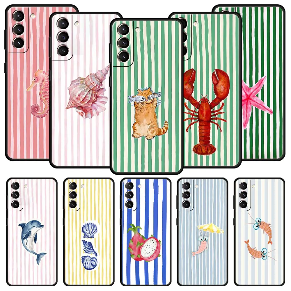 Colorful Marine Organism Striped Base Phone Case For Samsung Galaxy S26 S25 FE S24 S23 S22 S21 Ultra S20 5G S10E Plus Cover