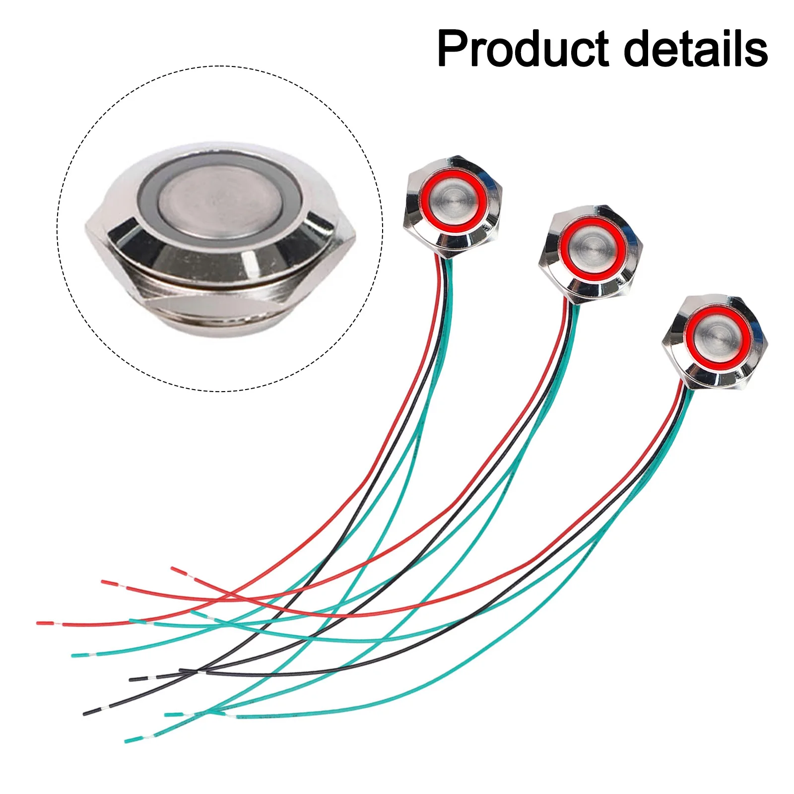 3pcs Waterproof Push Button Switch Compact 19mm LED Lights for Momentary Operation in Various Voltage Settings