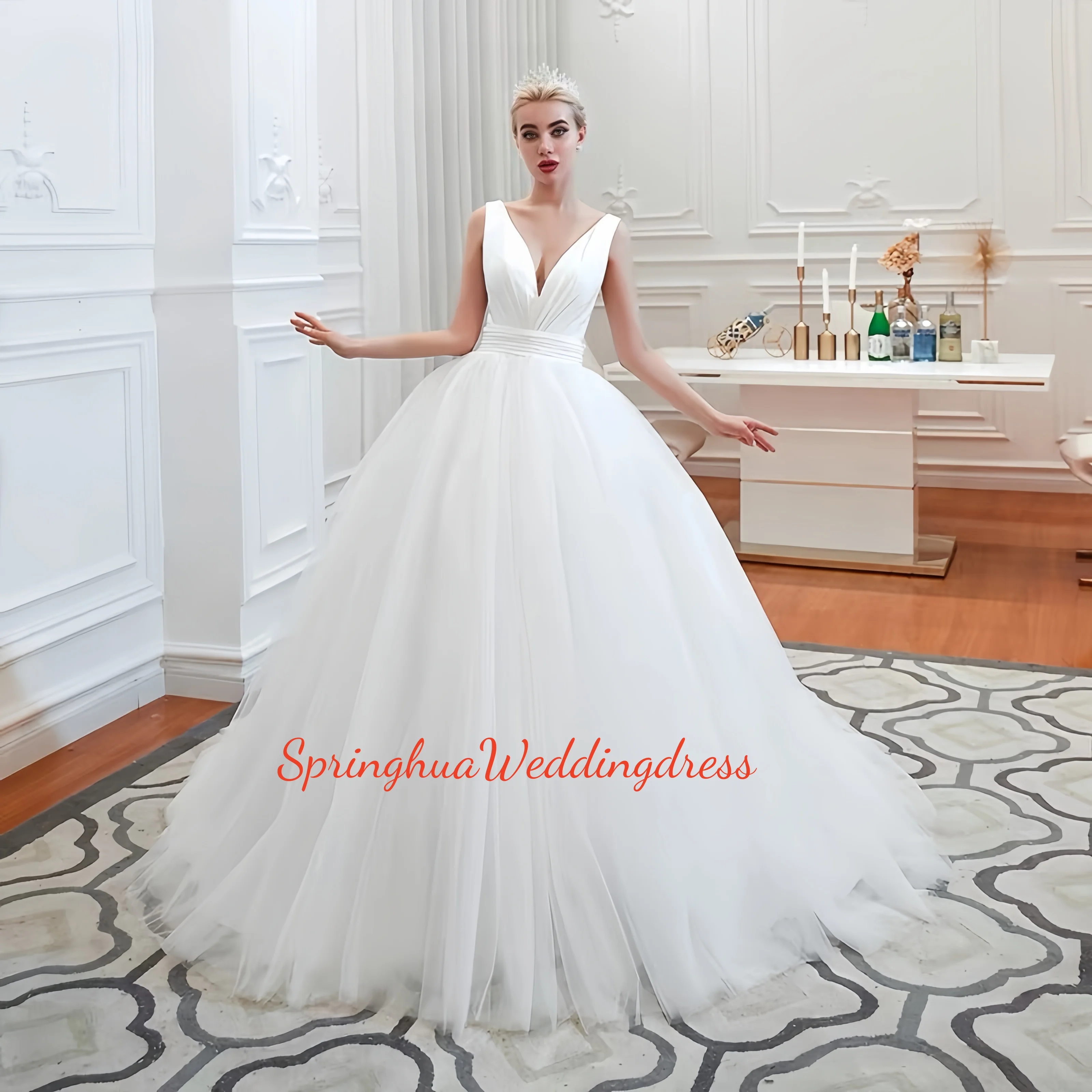 

Customize For Women V-Neck Elegant Bridal Gowns Tulle Organza Backless vestidos de novia