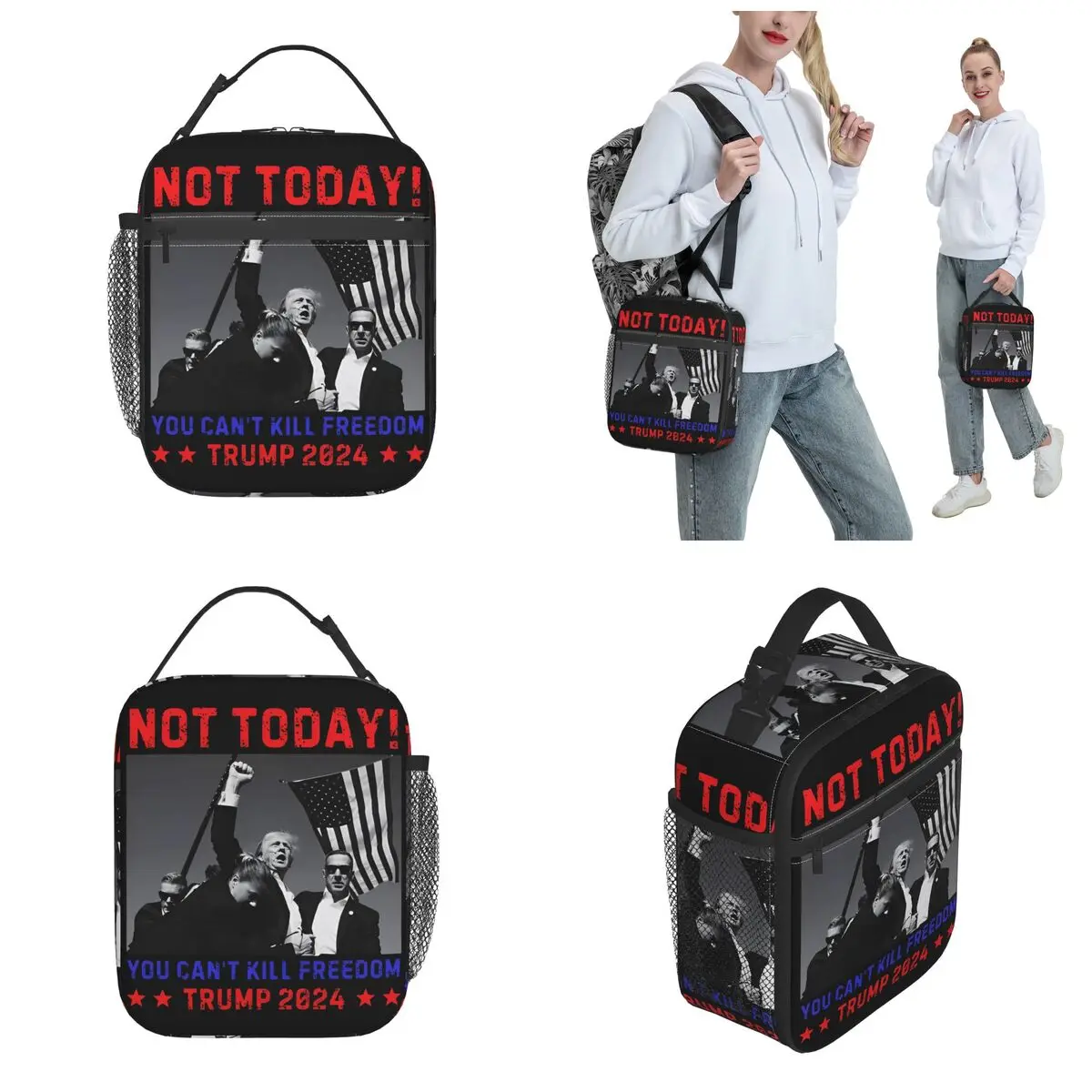 Not Today Trump Shooting Assassination Attempt Insulated Lunch Bag 2024 Support Trump For President Storage Bento Box