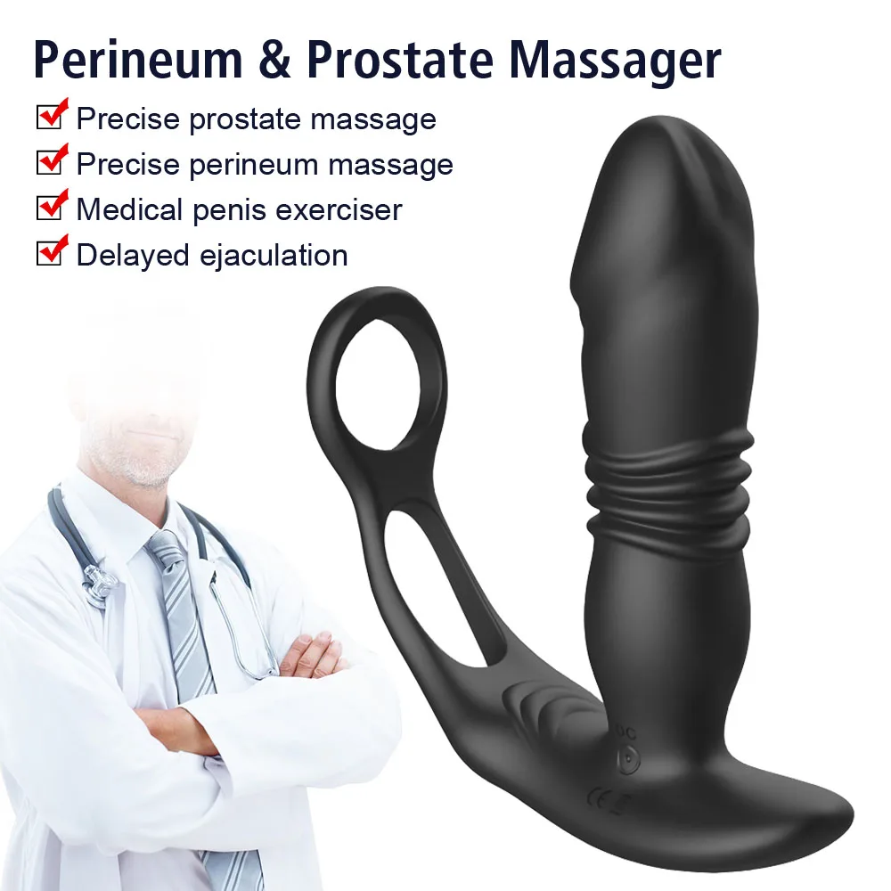 Delayed Ejaculation Cock Ring Sex Toys for Men Couples Male Perineum Prostate Massager Wearable Vibrator 3+12 Modes Butt Plug