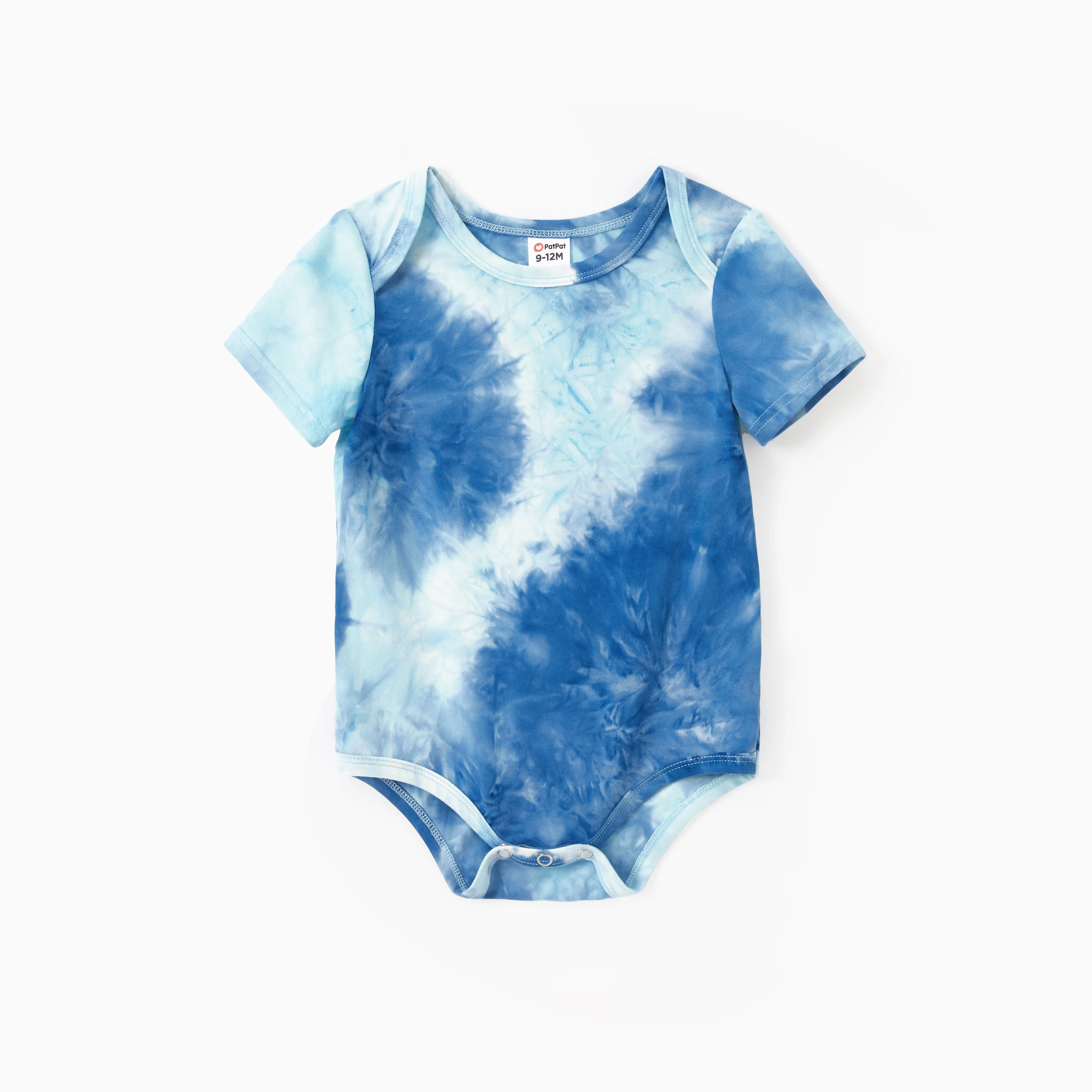 PatPat Family Matching Sets Blue Tie-dyed Round Neck Short Sleeves Tee or Irregular Hem Dress