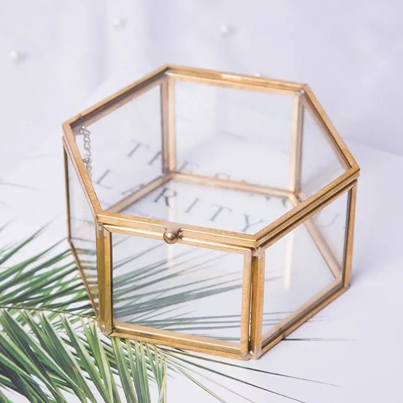 1PC Geometrical Clear Glass Jewelry Box Jewelry Organize Holder Ring Box Necklace Bracelets Earrings Jewelry Accessorie