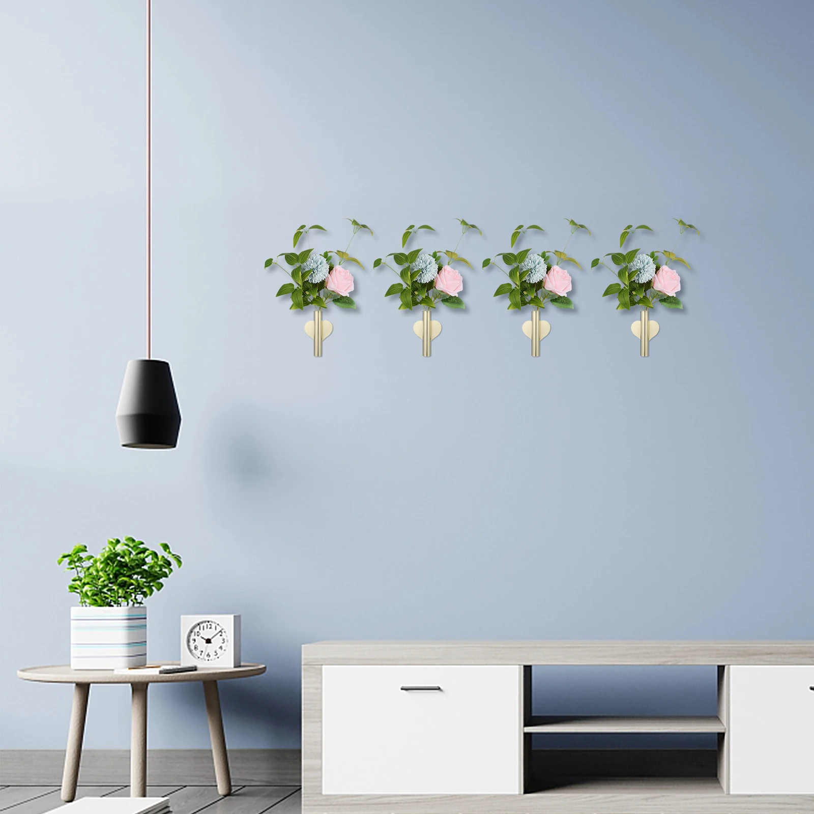

2pcs Wall Mounted Metal Vase Flower Tube Heart Shaped Bottom Hanging Pots Kitchen Balcony Garden Indoor Plant Holder