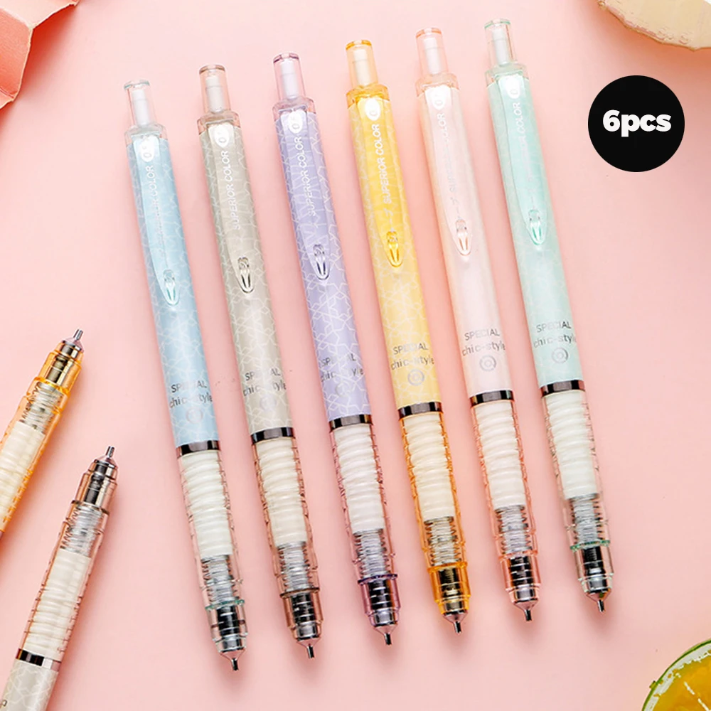 Kit 6pcs 0.5mm Mechanical Pencil for School Students, Anti-broken Core Lower Gravity Center