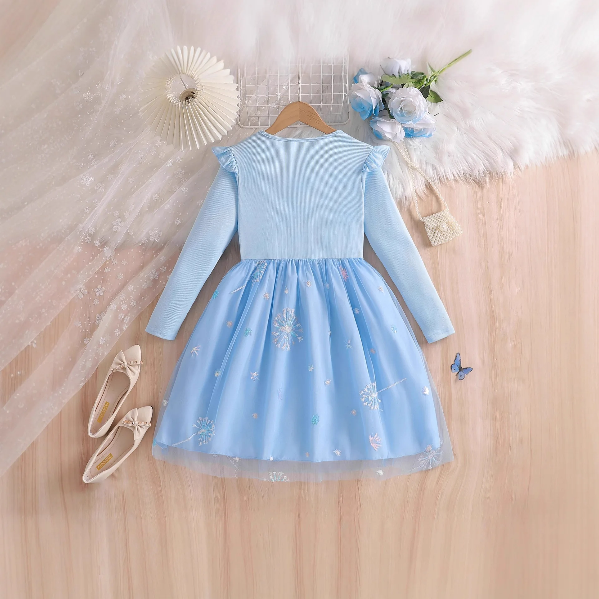 Girls' Dress 2025 Spring and Autumn New Fashionable Western Style Elsa Princess Skirt Children's Mesh Skirt
