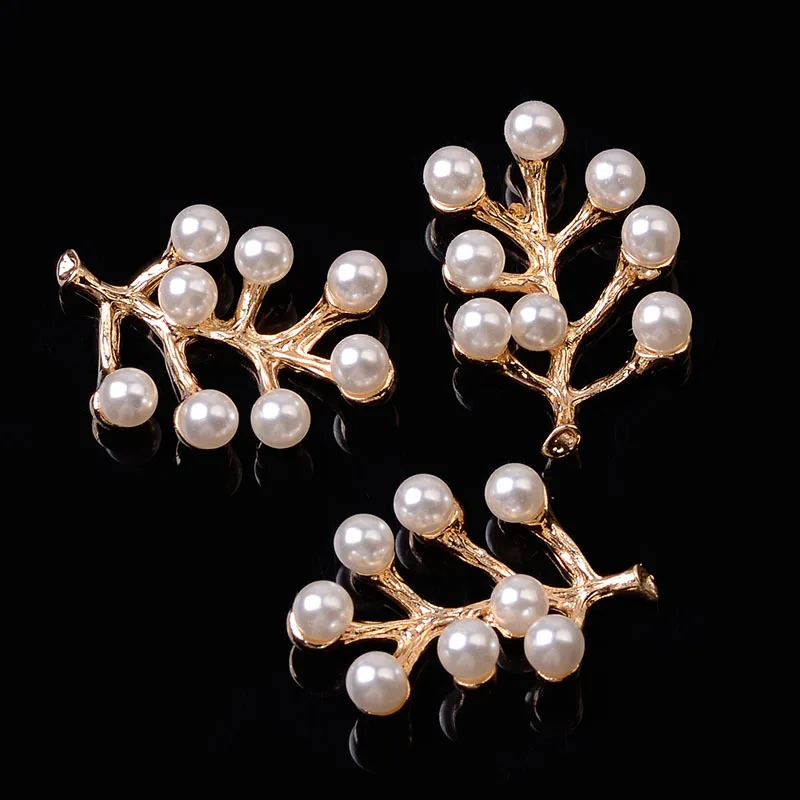 Engood 100Pcs Pearl Leaves Rhinestone Button  Sewing Trim & Embellishments Craft Buckle DIY Bridal Headdress Leaves Jewelry Hair