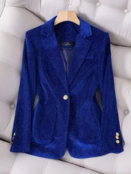 Fashion Green Black Blue Plaid Women Formal Blazer For Autumn Winter Ladies Female Long Sleeve Single Button Jacket With Pocket