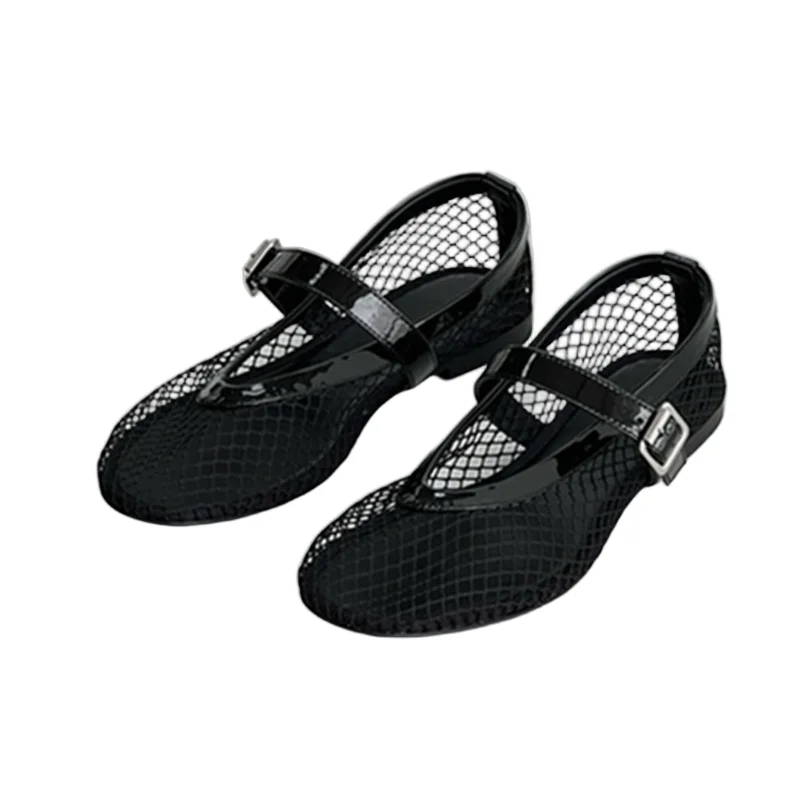 

Withered Fashion Blogger French Elegant Women's Loafers, Minimalist Retro V-shaped Flat Shoes Mesh Mary Jane Ballet Shoes Women