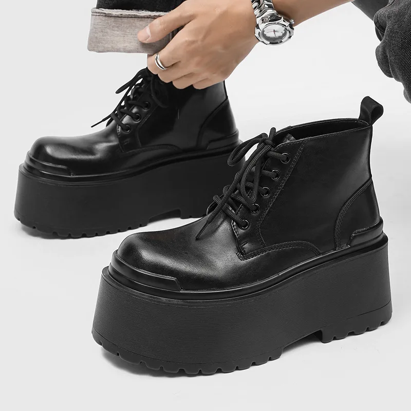 mens casual stage nightclub platform boots lace-up original leather shoes cowboy autumn winter boot brand designer ankle botas