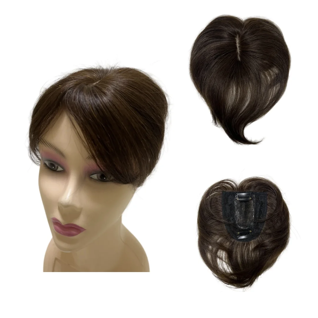 Topper per capelli corti da 15 cm per donne e uomini Piccoli toppers per capelli umani Clip-on posticci per diradare la linea di parti di capelli Facile da indossare