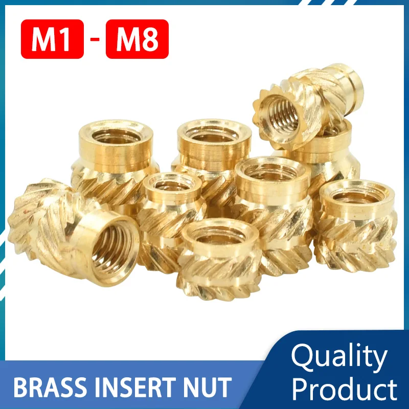 Brass Hot Melt Insert Nut For 3D Printer M1 M2 M2.5 M3 M4 M5 M6 M8 Knurled Thread Heat Injection Molding Embedment Copper Nuts