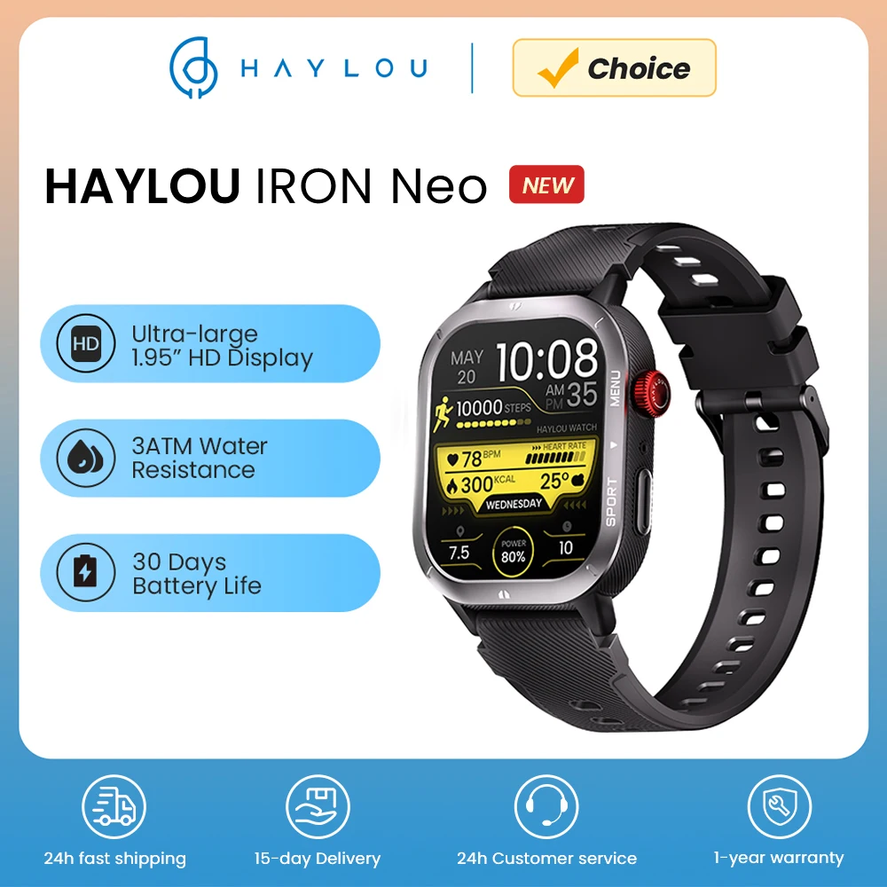 HAYLOU IRON NEO Smartwatch 1.95’’ HD Display 3ATM Waterproof Bluetooth Call 30 Days Battery Life Sport Smart Watch for Outdoor