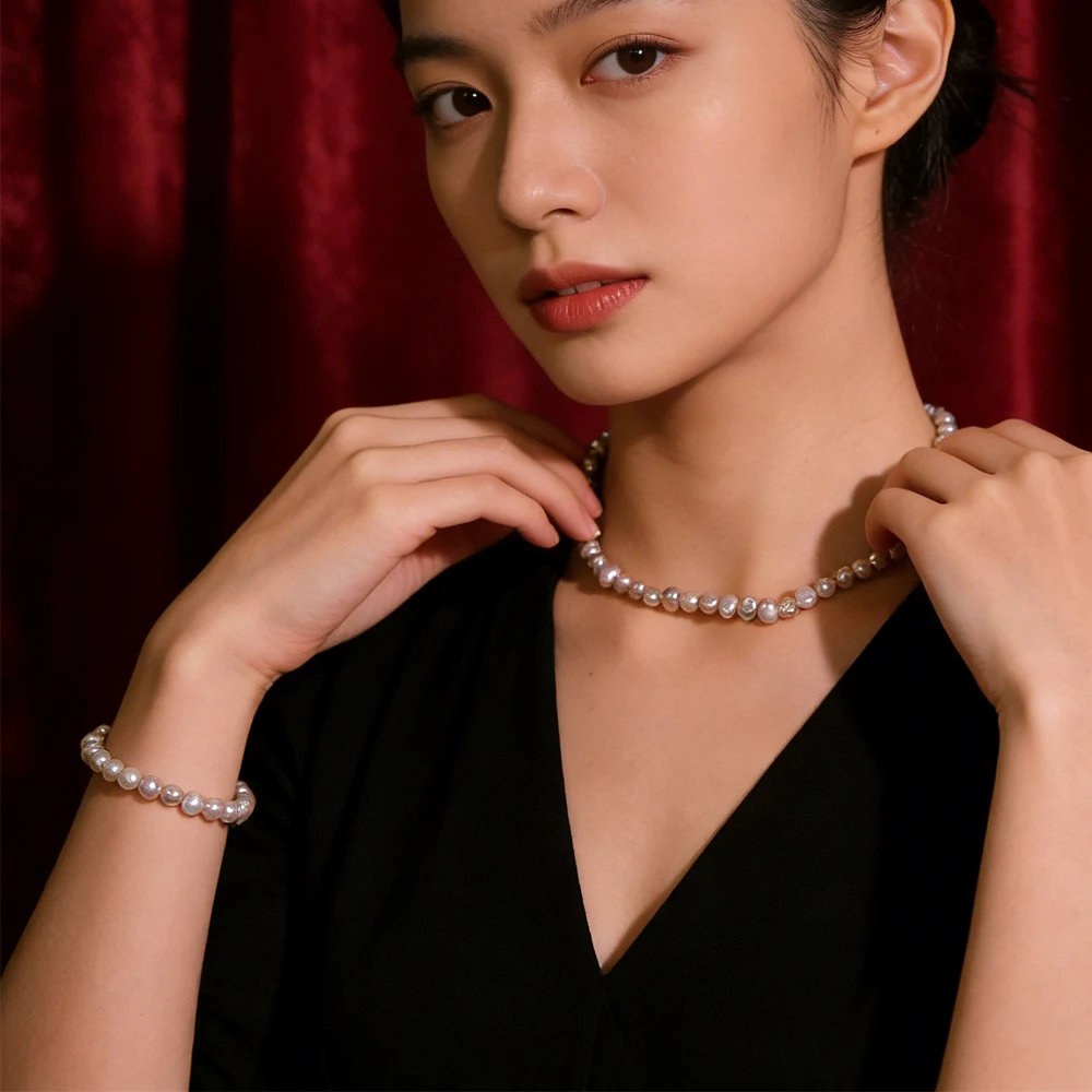 

Оригинальный дизайн, цветной комплект украшений из натурального жемчуга: ожерелье и браслет для женщин, модные бусы, цепочка на ключицы, чокер, аксессуар, подарки