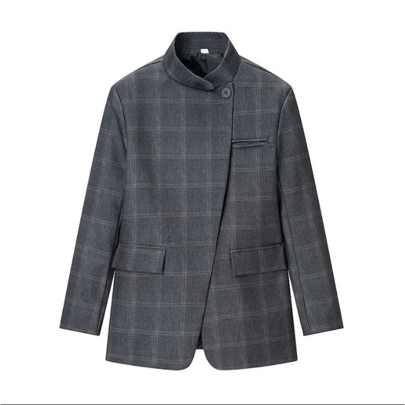 

Блузка-жакет женская в клетку с карманами и пуговицами, новая, удобная, повседневная, минималистичная, модная, нишевая, универсальная, элегантная, роскошная