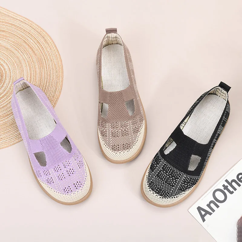 

Women's Shoes Summer New Hollow Breathable Comfortable Single Shoes Old Beijing Cloth Shoes Slip-On Soft Sole Mom Shoes Women's
