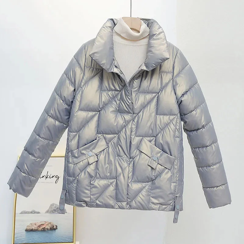 Women Jacket 2023 New Winter Parkas Female Glossy Down Cotton Jackets Stand Collar Casual Warm Parka Short Coat Female Outwear