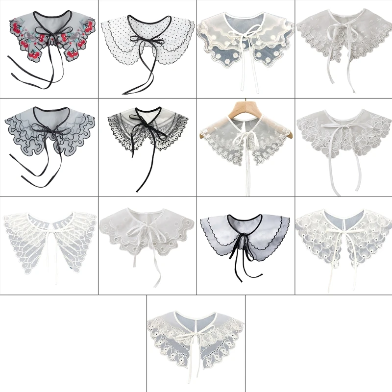 Decorative Fake Collar Lace Shawl Embroidery Layered Mesh Dickey Necklace