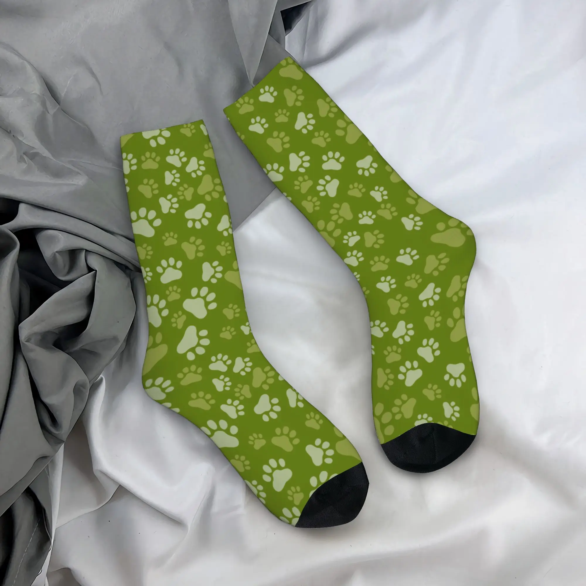 

Winter Warm Retro Women Men Green Dog Paw Animal Foot Prints Socks Sweat Absorbing Basketball Socks