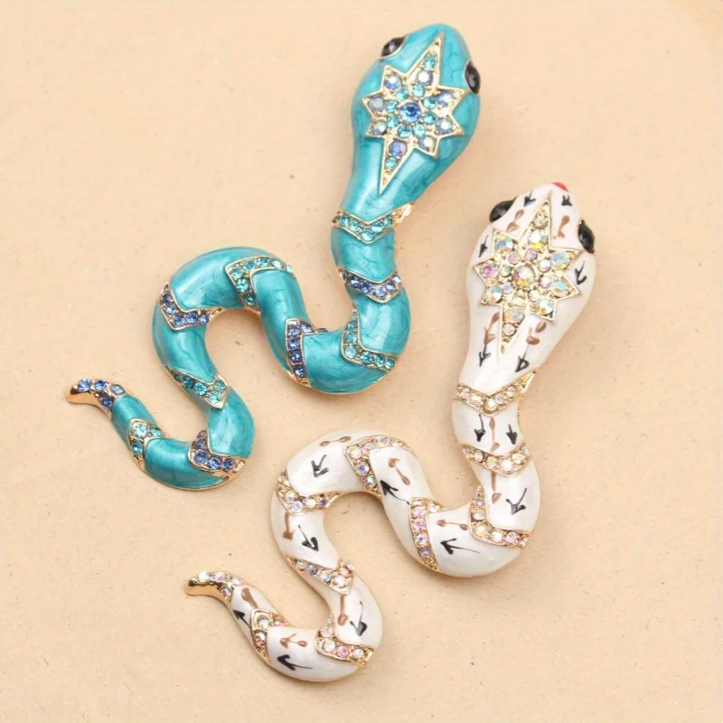 Exaggerated Rhinestone Drop Oil Enamelled Snake Animal Brooch Pin Clothing Accessories for Men and Women Niche Corsage