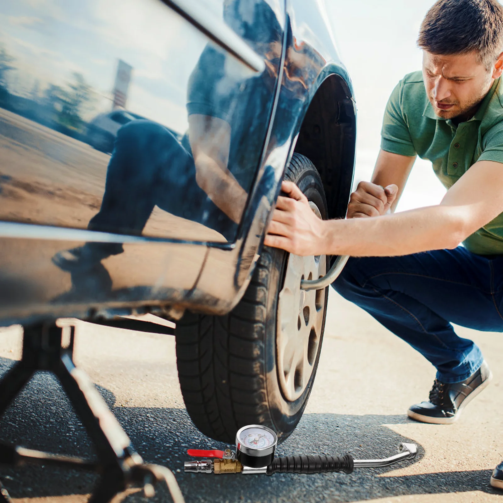 

Inflatable Rod Tool Tire Pressure Gauge Steel Chuck Quick Connect Car Trucks Motorcycle Repair Tools Heavy Duty Air Gauge