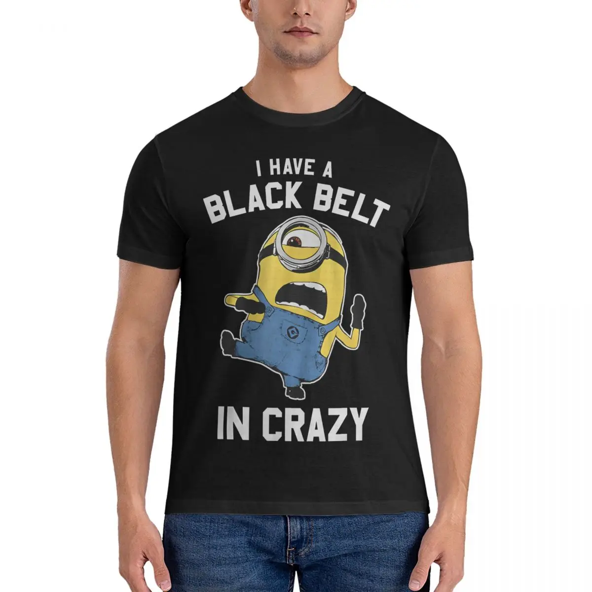 Men T-Shirts Black Belt In Crazy Vintage Pure Cotton Tee Shirt Short Sleeve Despicable Me T Shirt Crewneck Clothing New Arrival