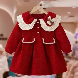 Autumn and winter baby girl's velvet princess dress 2025 new children's New Year's dress long sleeved dress