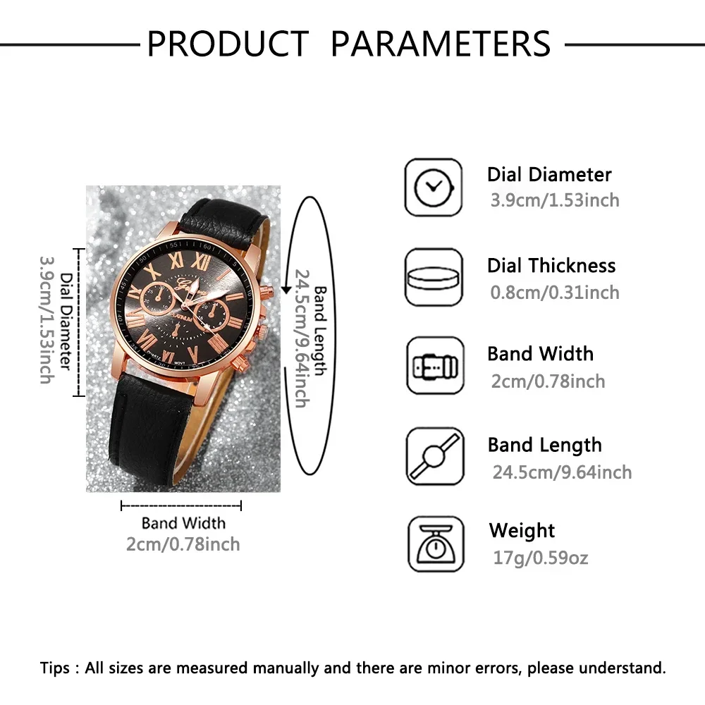 Women Pink Leather Watch & Heart Jewelry Set Rose Gold Roman Numeral Watch Bracelet Necklace Earrings Gift for Her