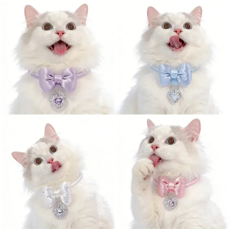 

Cute Heart Pendant Pet Collar with Bowknot Adjustable Princess Style Cat Dog Neck Strap Accessories