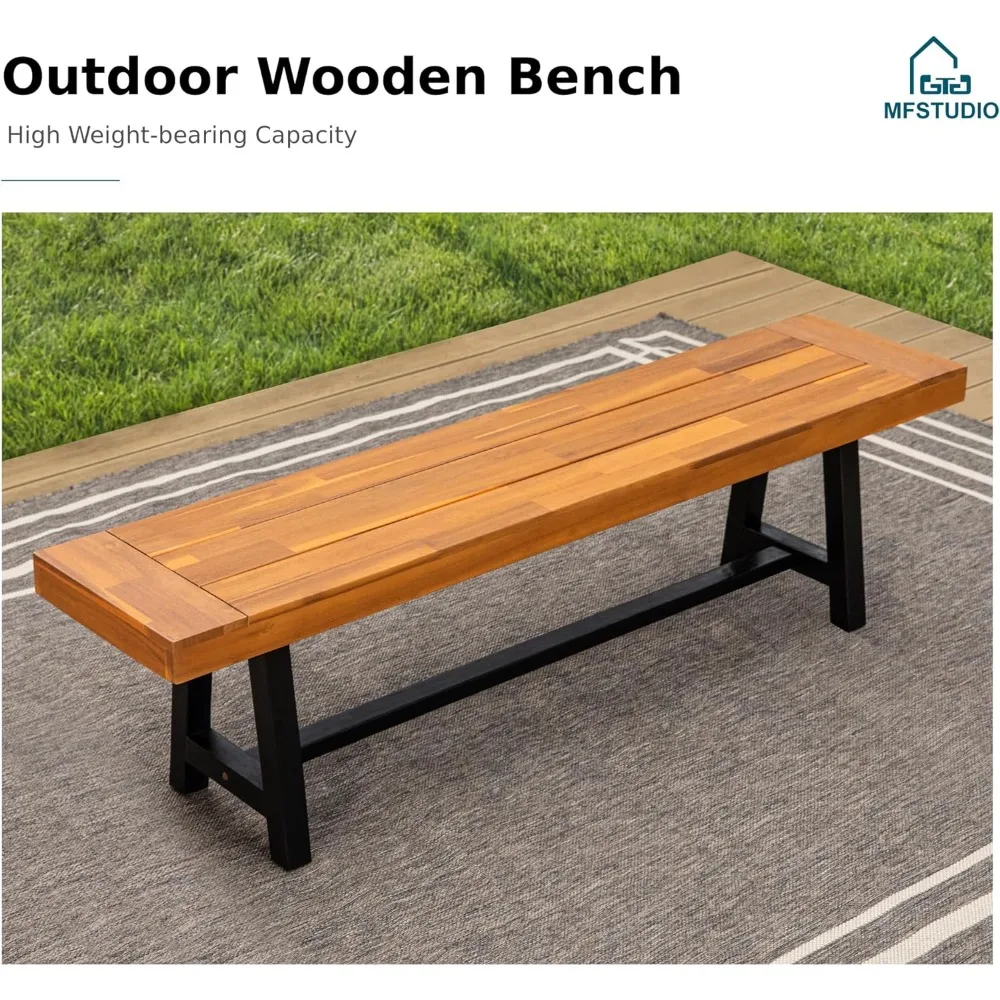 

Outdoor Garden Bench 63, Acacia Wood Patio Dining Bench, Wooden Park Front Porch Benches for Backyard Outside, Teak
