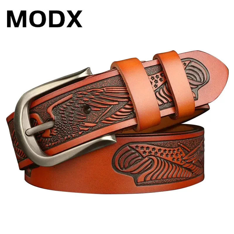 Men Belt Genuine Leather Belt Laser engraving Luxury Strap Male Belt New Fashion Retro pin buckle