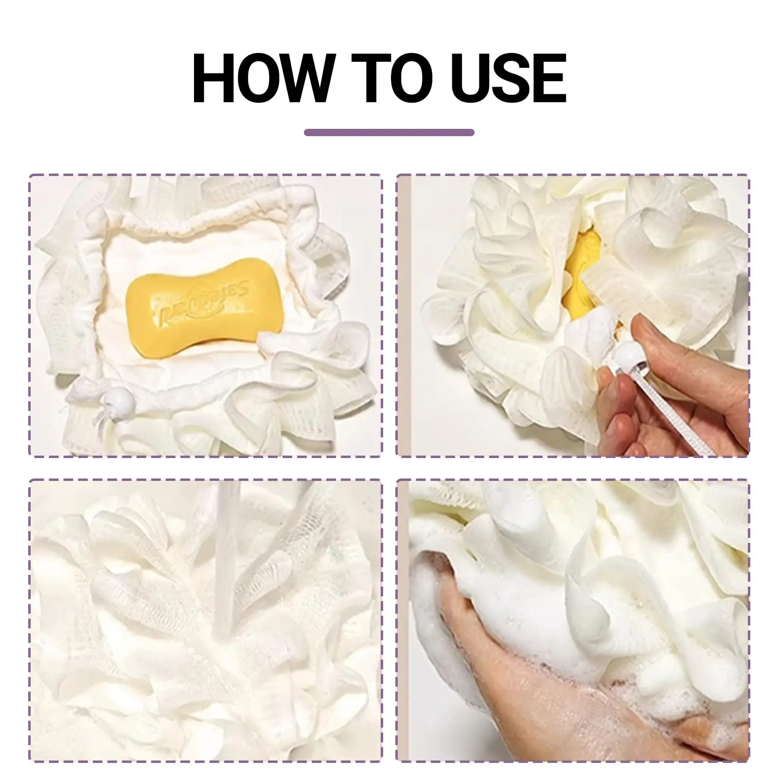 2PCS 2 in 1 Washcloth Loofah Combo,Loofah Fine Mesh Shower Loofah and Soap Storage Washcloth Bath,Sponge with Drawstring