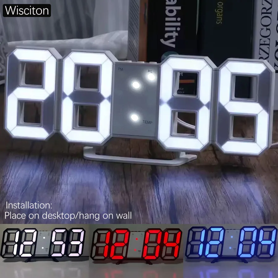 

LED Digital Stereoscopic Desktop Decorative Light Time/Temperature Wall Mounted Display Screen RGB Wall Lamp Desk Lamp