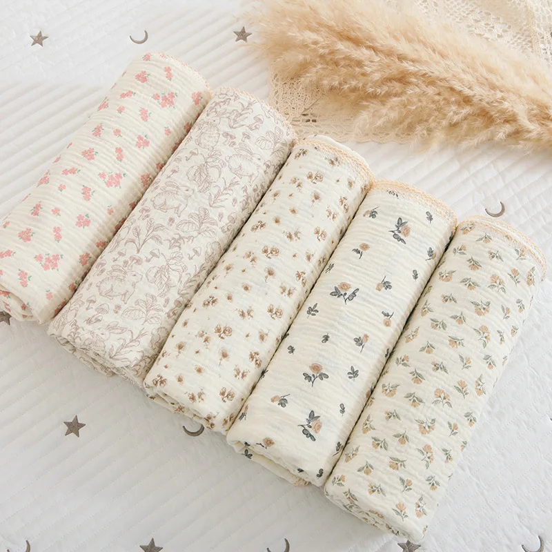 150cm Muslin Baby Blanket Summer Floral Baby Swaddle Wrap Receiving Blankets Soft Sleeping Bed Crib Quilt Stroller Blanket