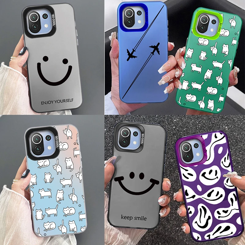 For Xiaomi Mi 11 Lite 11 Lite 5G NE Phone Cases Various Smiling Faces Cats Island Aircraft Cover Fashionable Laser Aurora Shells