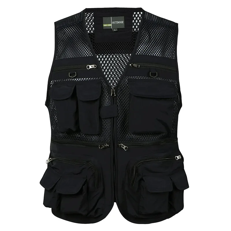 Men\'s Vest Tactical Webbed Gear Coat Summer Photographer Waistcoat Tool Many Pocket Mesh Work Sleeveless Jacket Male