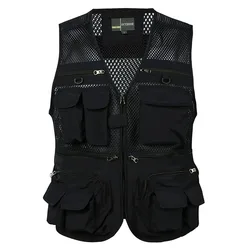 Men's Tactical Webbed Vest, Casaco de Verão, Fotógrafo Colete, Muitos bolso Mesh Jacket Trabalho, Jaqueta sem mangas Masculino, Ferramenta