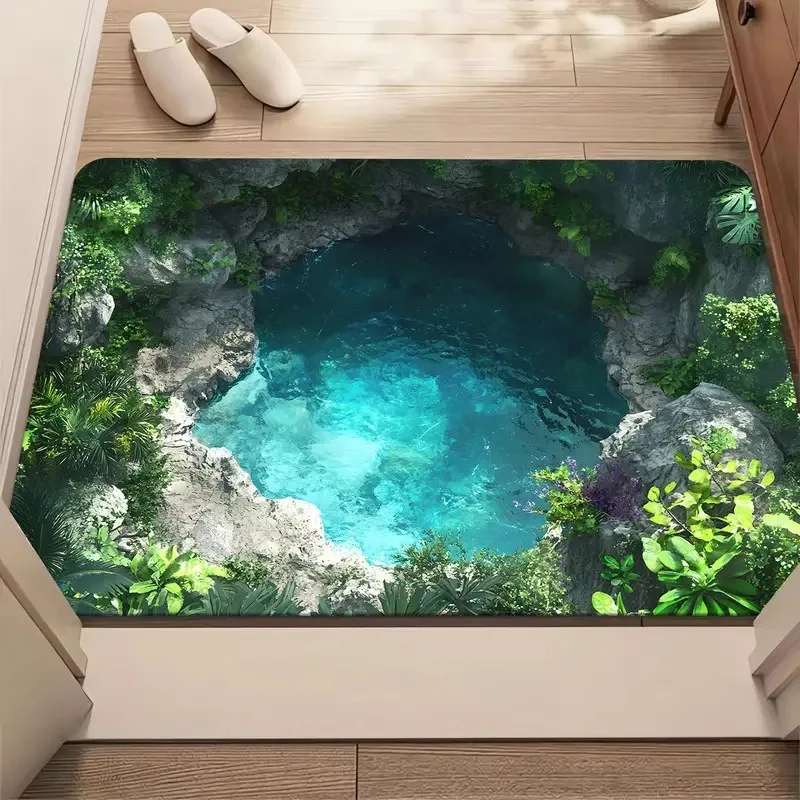 

Optical Illusion Rug Modern 3D Front Door Mat Outside Entrance Soft Anti-Slip Washable Low Thin Area Carpet