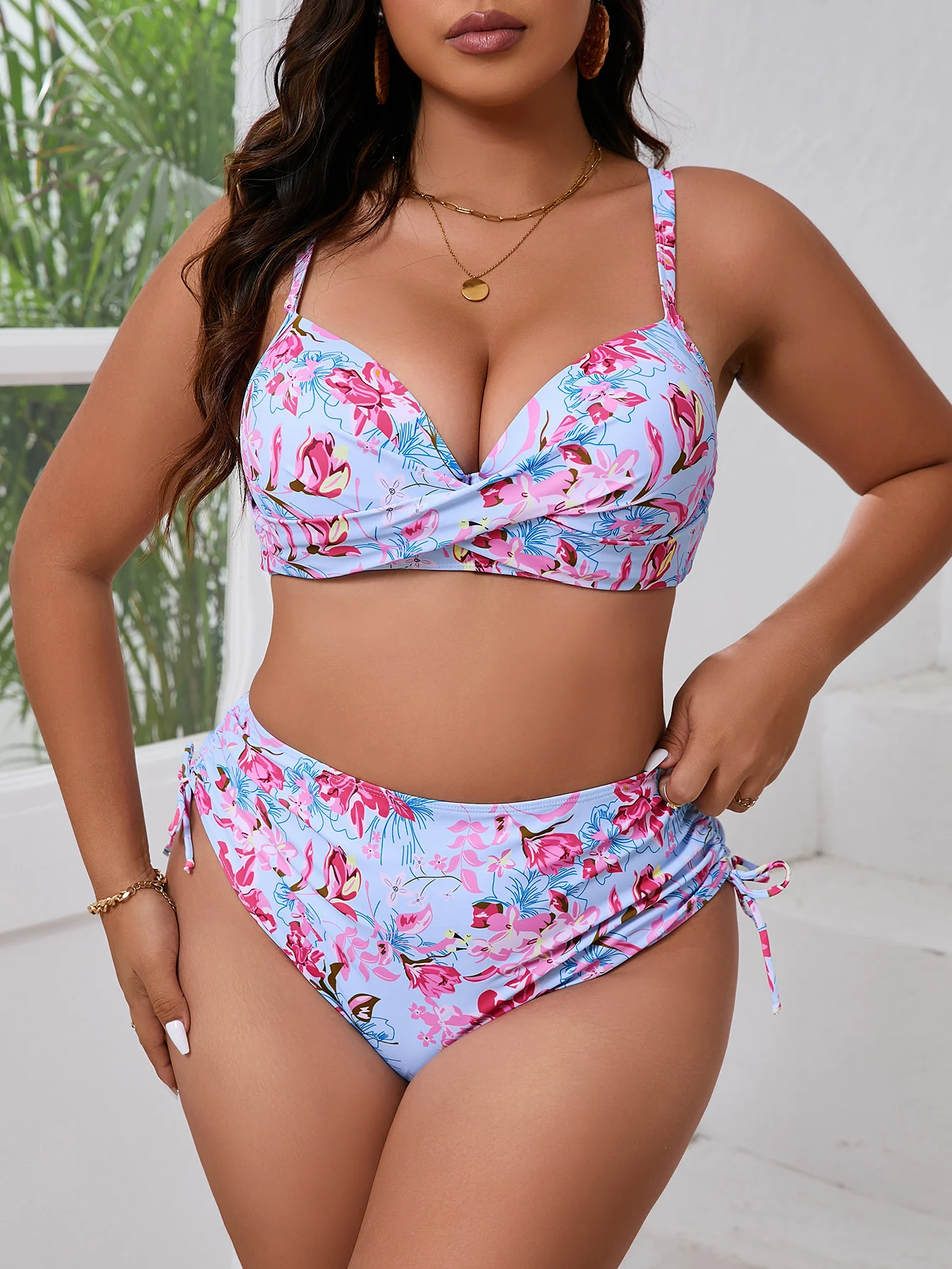 

2026 Large Plus Size Bikini High Waist Swimsuit Women Floral Swimwear Female Bathers Bathing Swimming Swim Suit Summer Beachwear