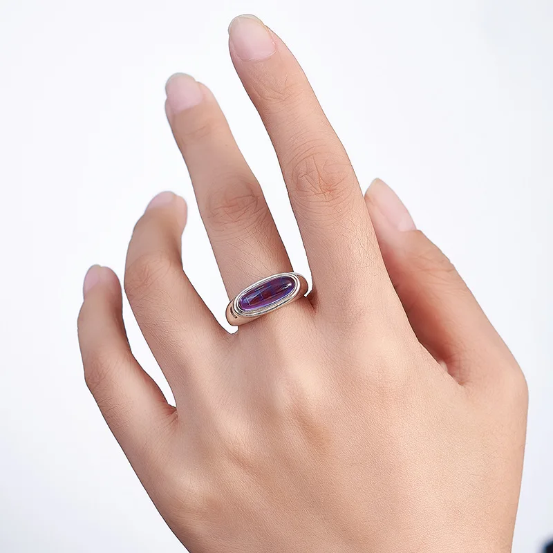 S925 فضة خواتم للنساء الرجال العرقية نمط عيون الحصان على شكل مطعمة الجمشت الطبيعي مجوهرات الأزياء بالجملة #5