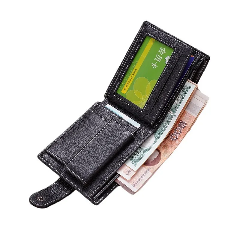 2025 محفظة رجالية قصيرة من جلد البقر طبقة رأس سحاب بمشبك محفظة تغيير جديد 2 محفظة قابلة للطي بالجملة #6