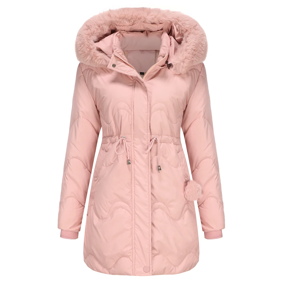 Chaqueta acolchada larga con capucha para mujer, abrigo cálido de algodón grueso, Color puro, invierno, novedad de 2024