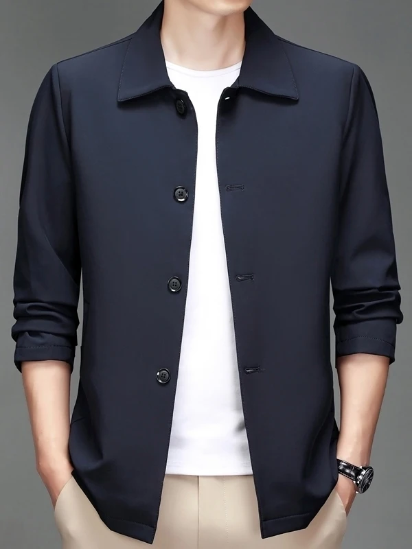 

Мужская модная городская куртка Slim Fit с карманами, тонким воротником и защитой от морщин, для мужчин среднего и старшего возраста, осенняя одежда