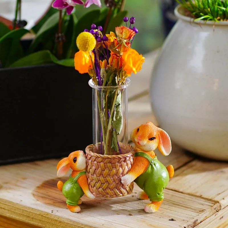 

Creative Cute Rabbit Ornament Flower Device Dried Flower Insert Glass Test Tube Hydroponic Vase Garden Desktop Decoration