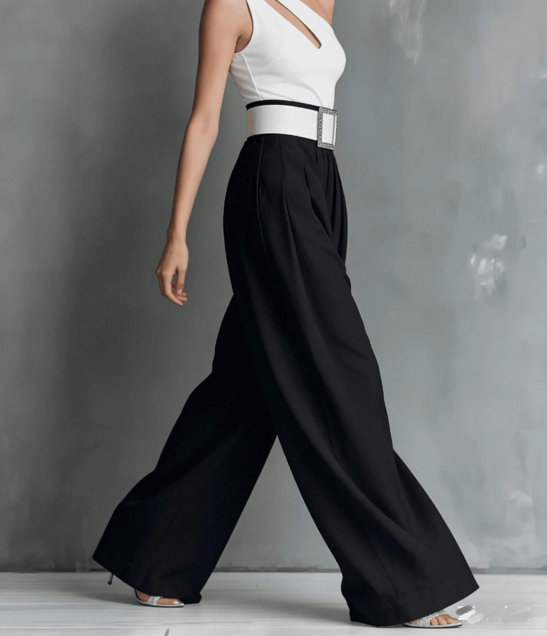 Damen High-Waist Weite Hosen mit Quadratischem Schnallenverschluss, Plissierte Lose Lange Hosen für Büro, Abend und Party – Detail 19