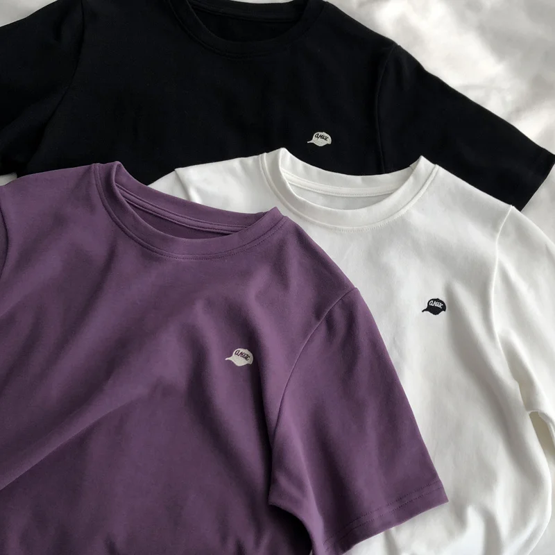 Camiseta Feminina Plus Size 300 Pou ort Sve Fce, Estilo Coreano, Gola Redonda, Estampa Casual, Top de Verão para Meninas Plus Size