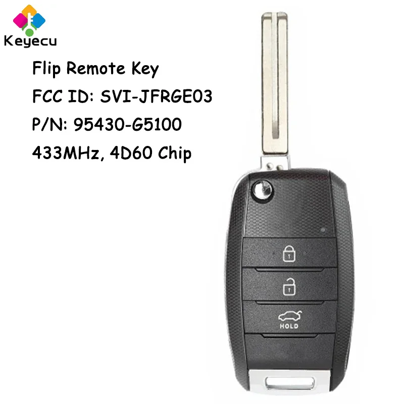 

KEYECU Upgraded Flip Remote Control Key With 3 Buttons 433MHz 4D60 Chip for Kia Niro 2017 2018 2019 Fob 95430-G5100 SVI-JFRGE03